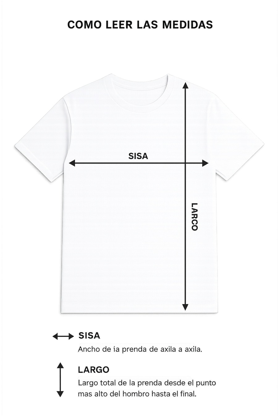 Ilustración de remera con medidas de sisa y largo