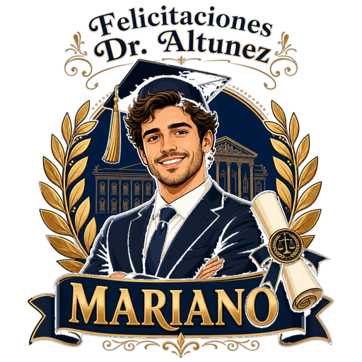 Propuesta de diseño de egresado de Abogacía con birrete y mensaje Felicitaciones Dr. Altunez, generada con IA