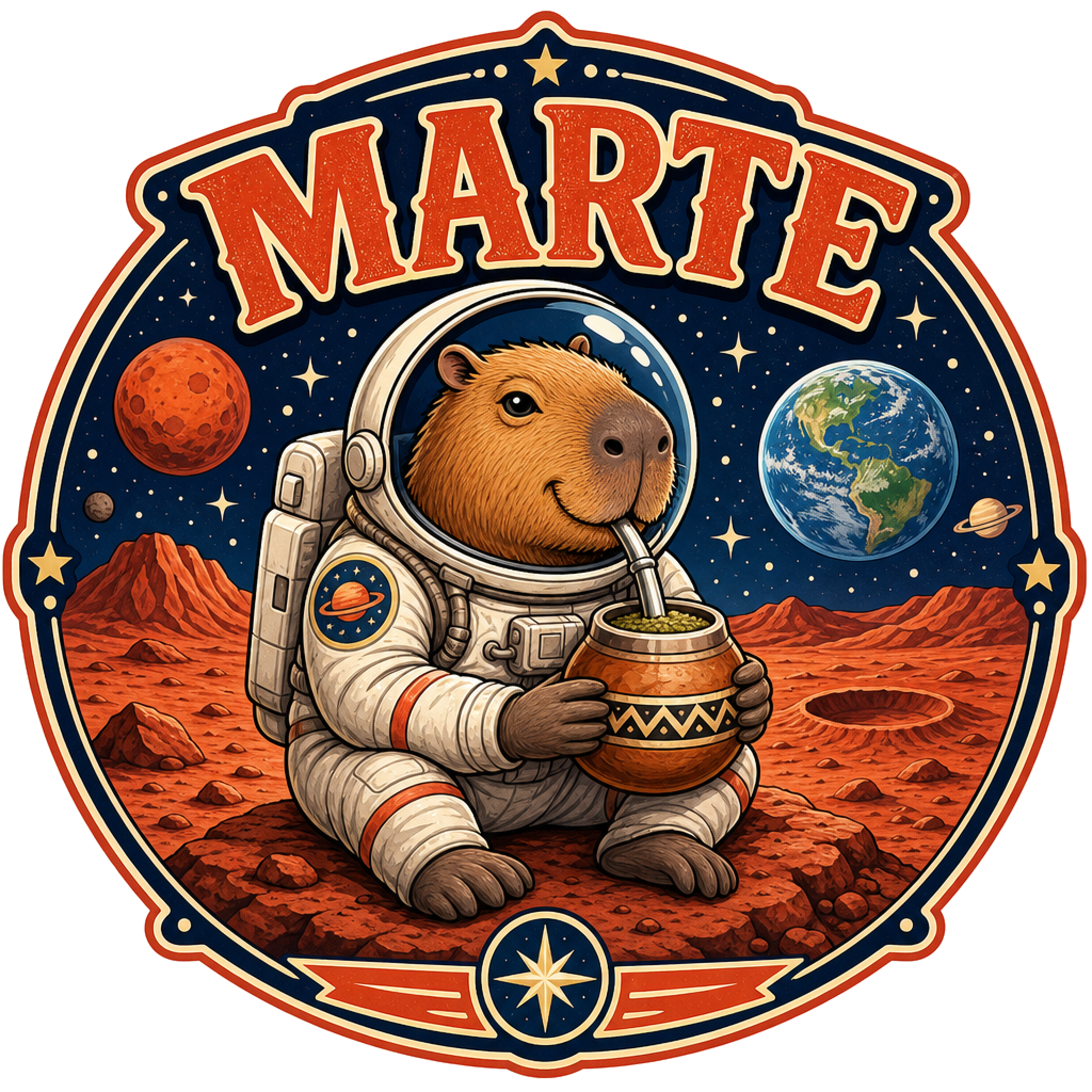 Segunda propuesta de diseño del carpincho astronauta en Marte, generada con IA